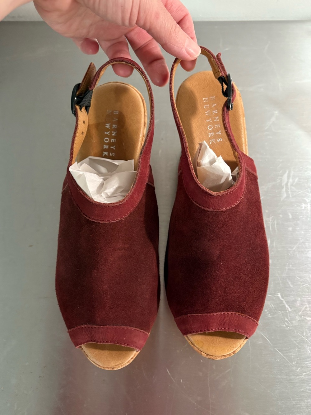 Barney’s New York red cork wedge heel platform sandal size 39 made in Portugal